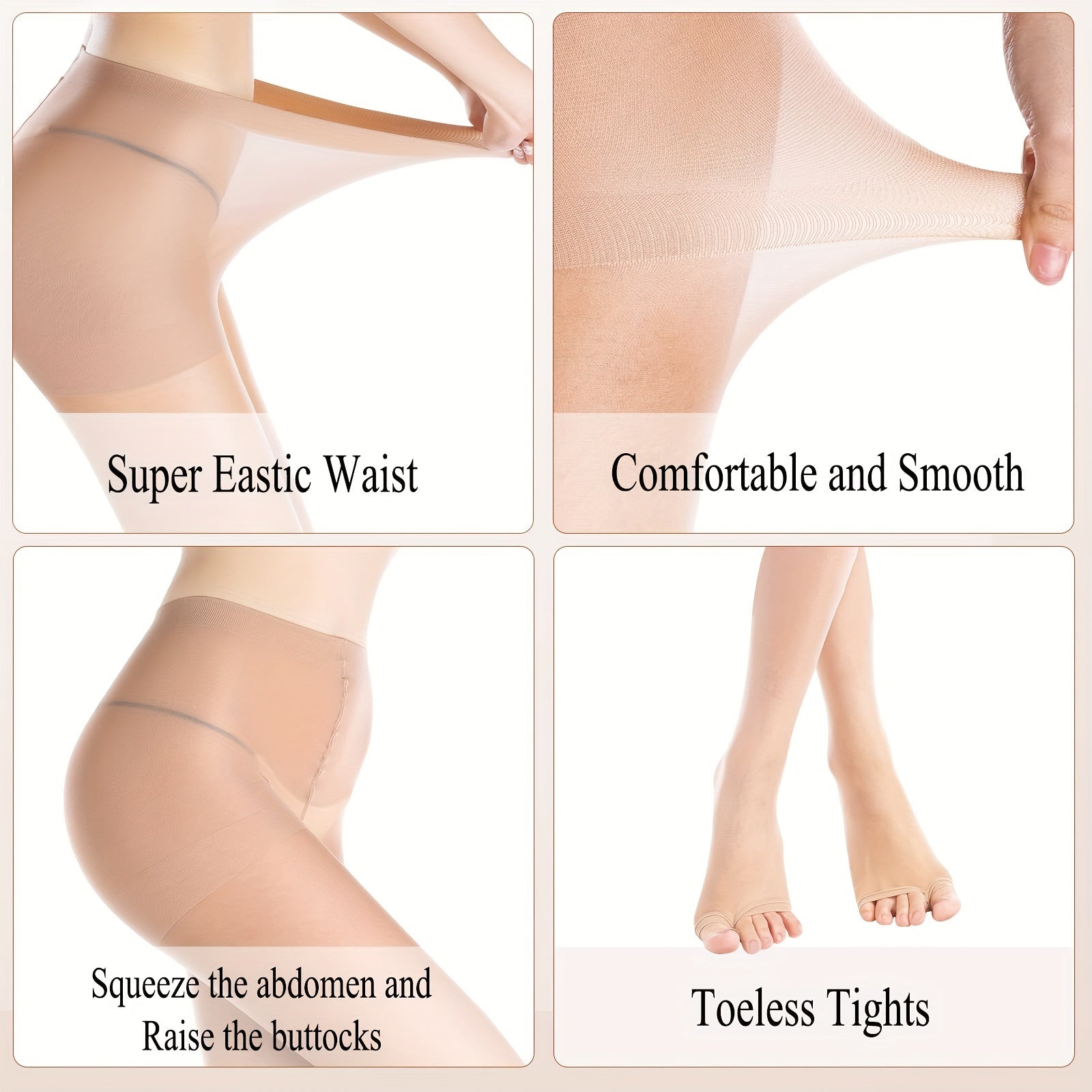3 Pack Toeless High Waist Slim Pantyhose Elastic Pantyhose