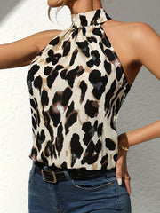 Leopard Print Halter Top Ruched Sleeveless