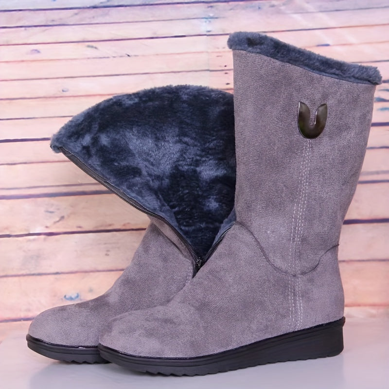 Women's Fleece Lining Winter Snow Boots Non slip Platform Outdoor Mid Calf Boots