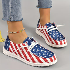 Women's Star Pattern Canvas Shoes Casual Lace Up Independence Sneakers