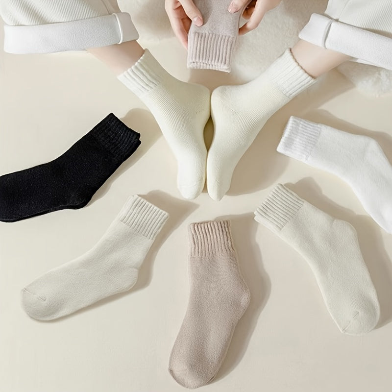 6 Pairs Plush Lined Mid Tube Socks for Women