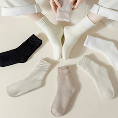 6 Pairs Plush Lined Mid Tube Socks for Women