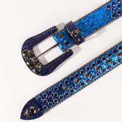 Skull Metal Buckle Belt Bling Rhinestone Western Belt