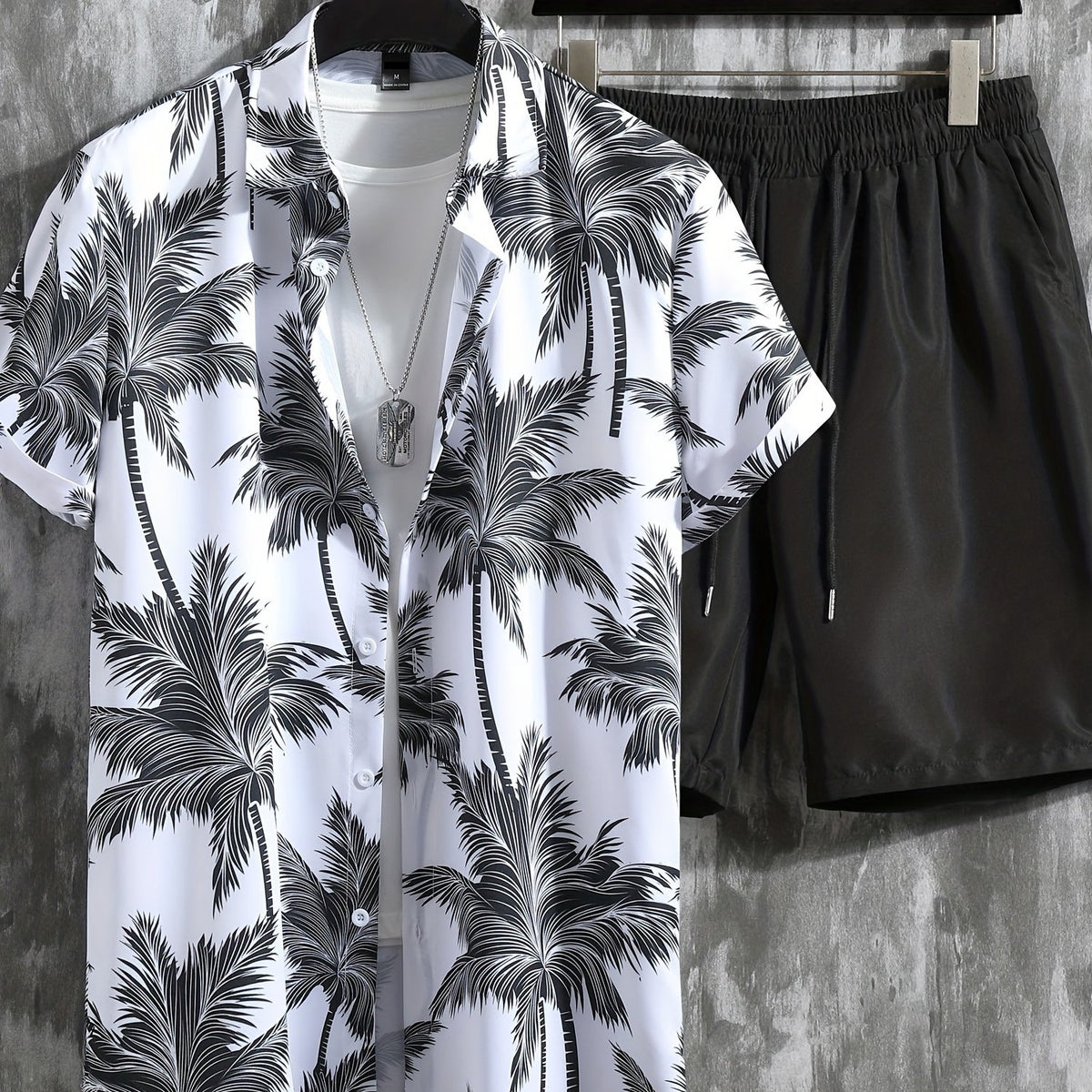 Coconut Palm Print Men's 2Pcs Casual Summer Outfit