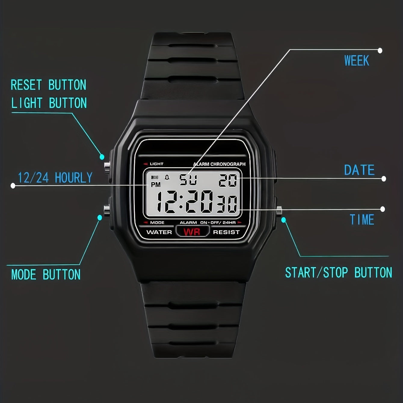 Waterproof Square Electronic Student Wrist Watch Digital Watch For Girls