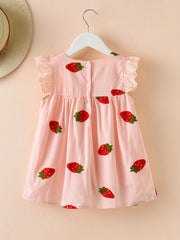 Girls Strawberry Embroidery Sleeveless Dress for Summer