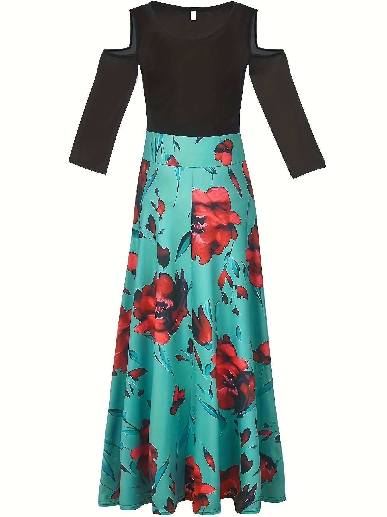  Colorblock Cold Shoulder Maxi Dress