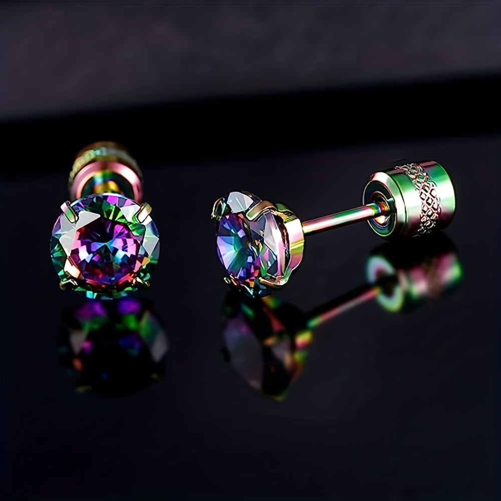 Double Sided Faux Diamond Stud Earrings for Men