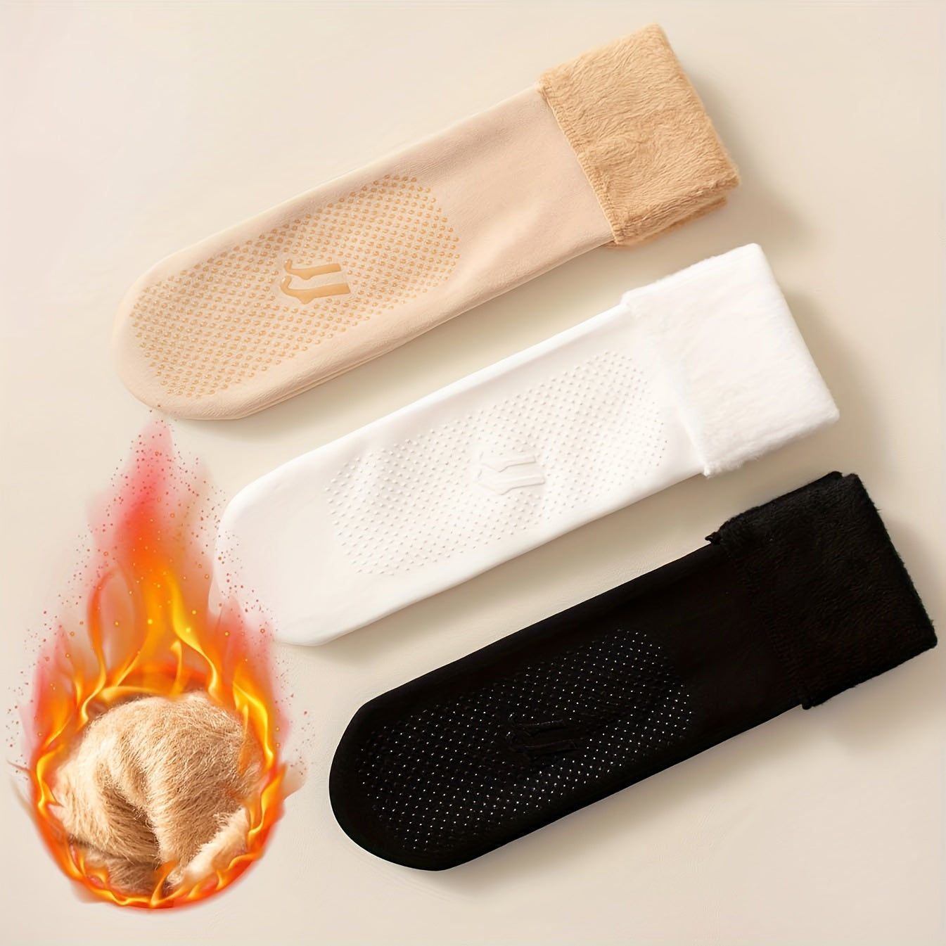 3 Pairs Plush Lined Mid Tube Socks for Women