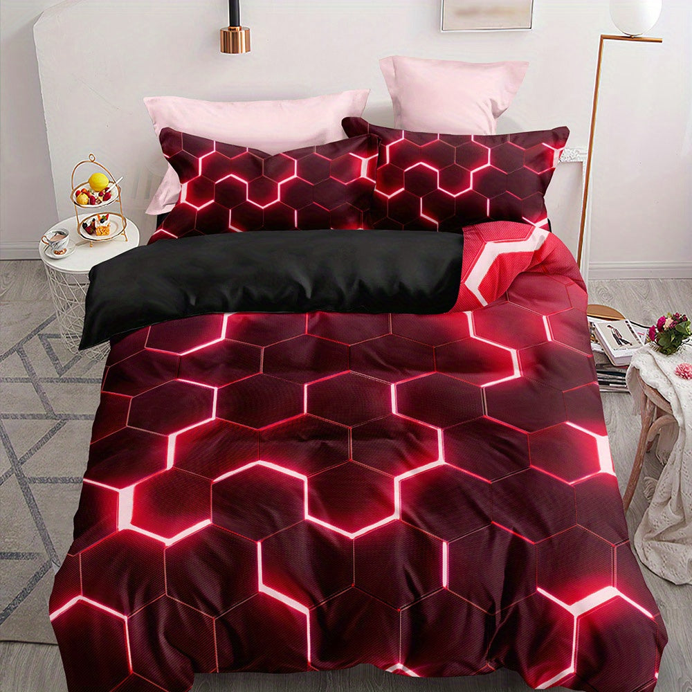 3pcs 3D Hexagon Pattern Duvet Cover Set with 2 Pillowcases