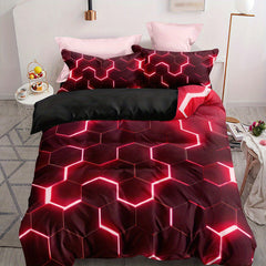3pcs 3D Hexagon Pattern Duvet Cover Set with 2 Pillowcases