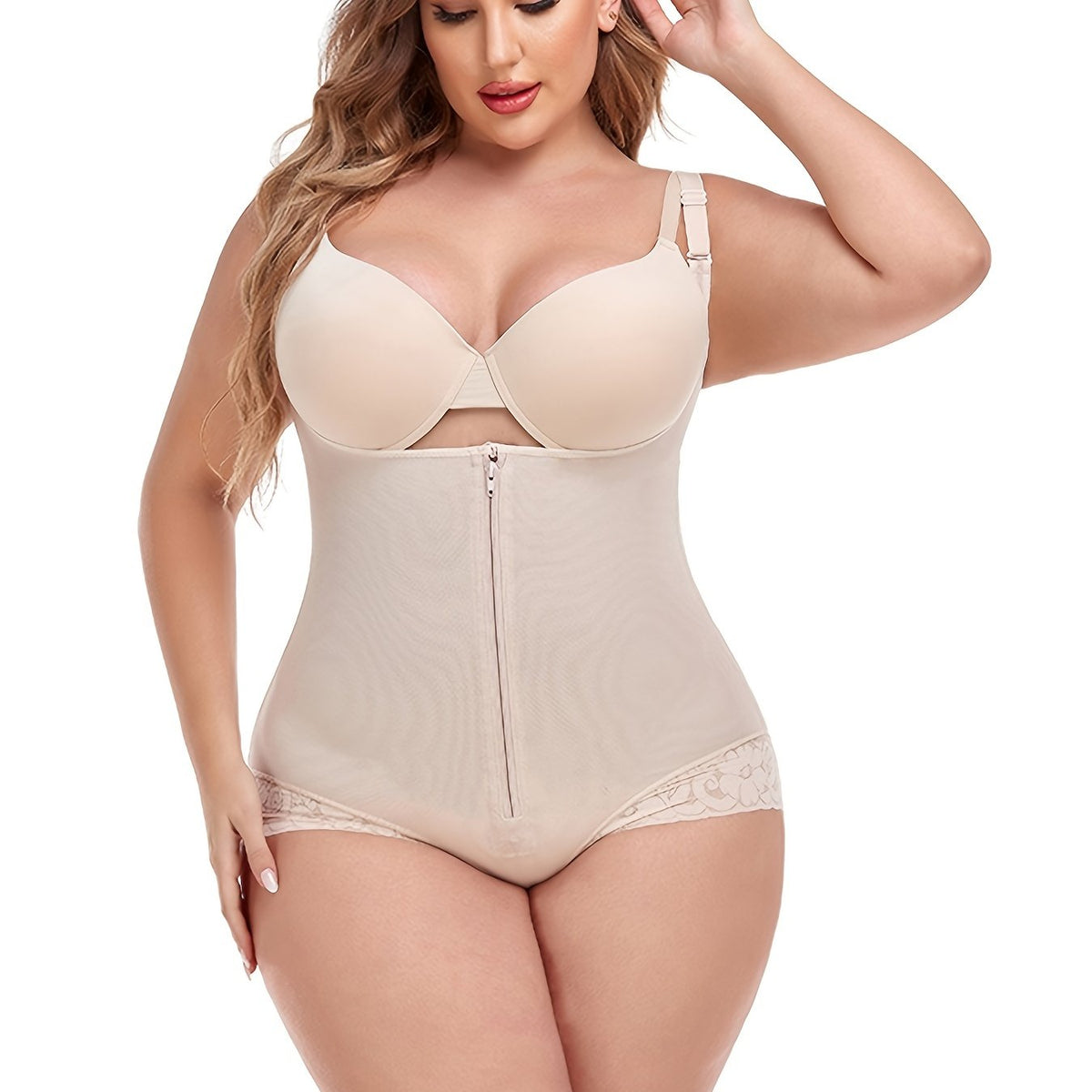  Solid Front Zipper Bodysuit Shapewear