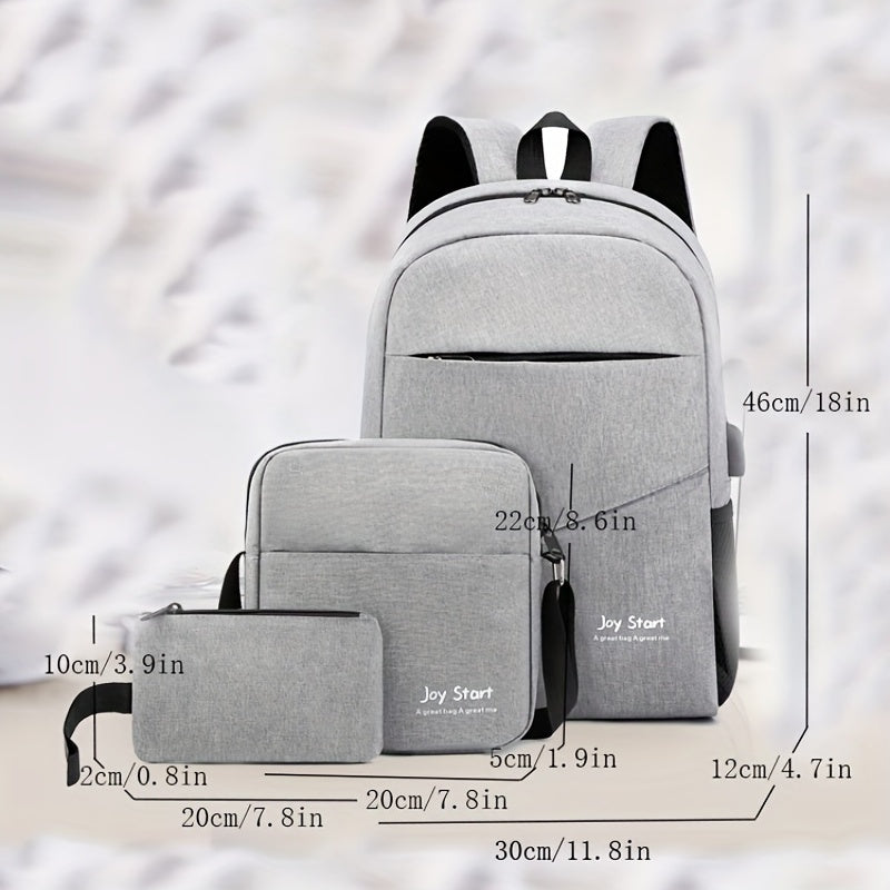 3pc Nylon Backpack Set with Laptop Bookbag Crossbody Bag Clutch Purse