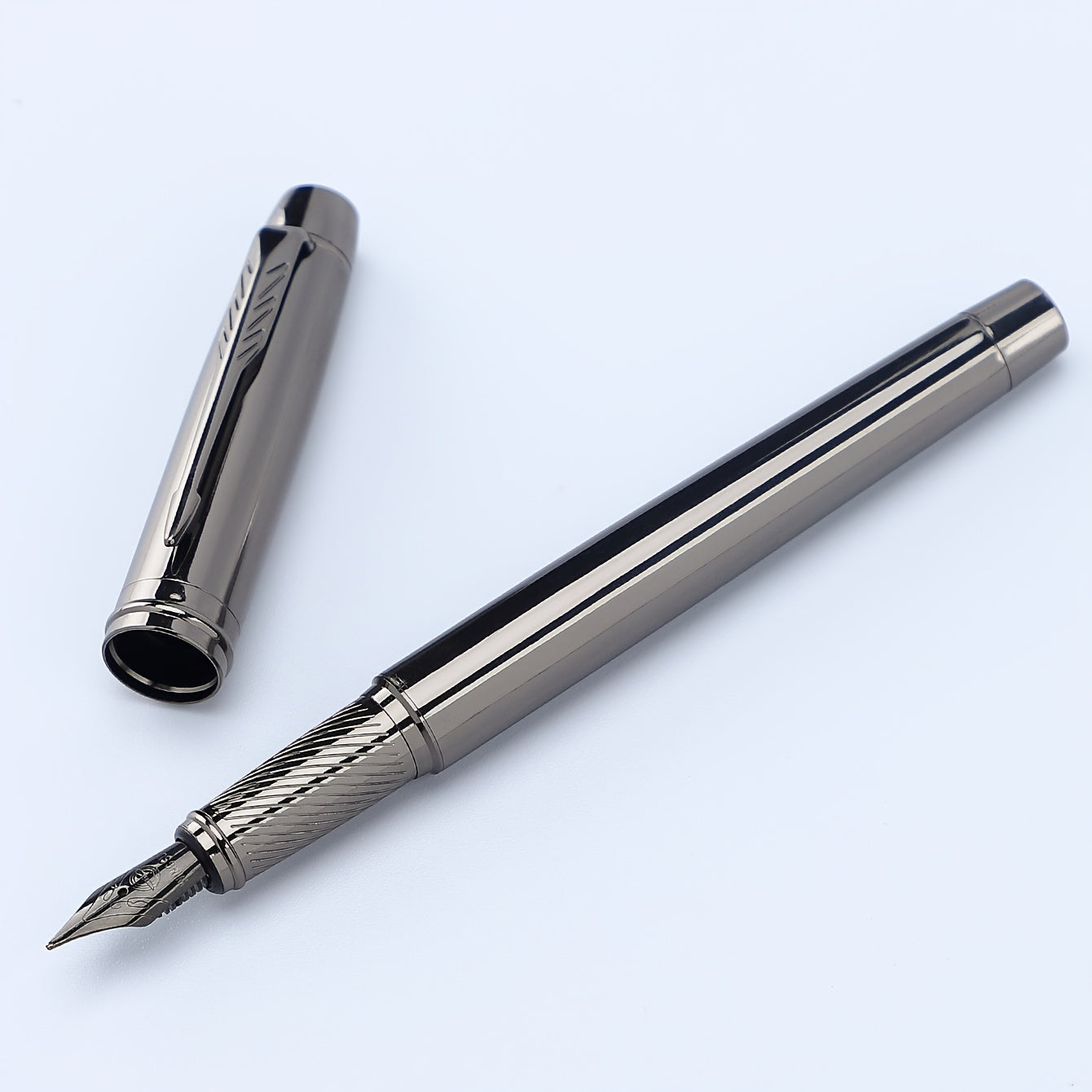 Silver Grey Fountain Pen 0.5MM Metal Pen with Ink Blotter