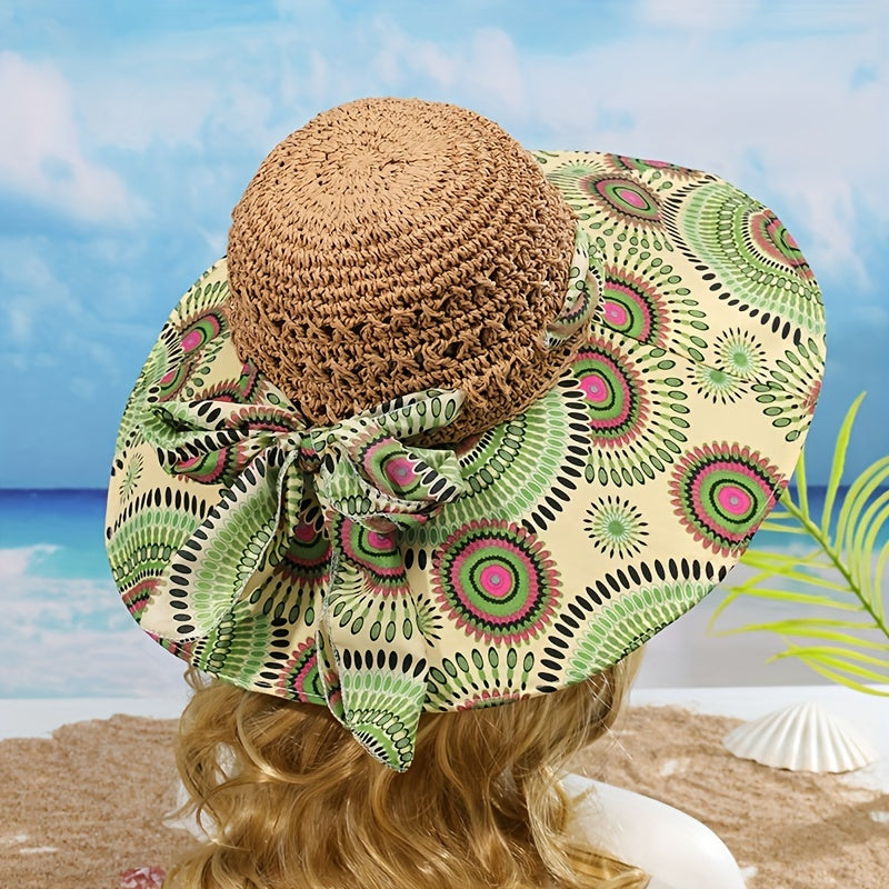 Boho Floppy Straw Sun Hat Wide Brim Beach Hat