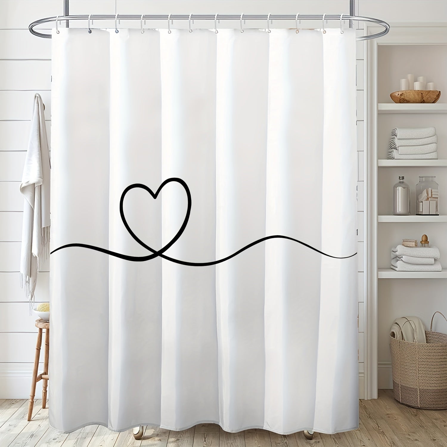 Waterproof Love Shower Curtain with 12 Hooks