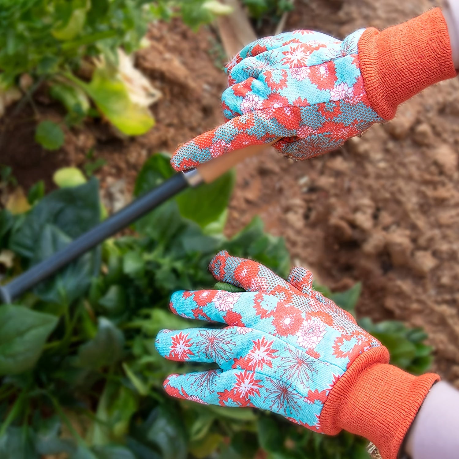 Women Gardening Gloves Soft Cotton Work Gloves Floral Printing PVC Grip Dots