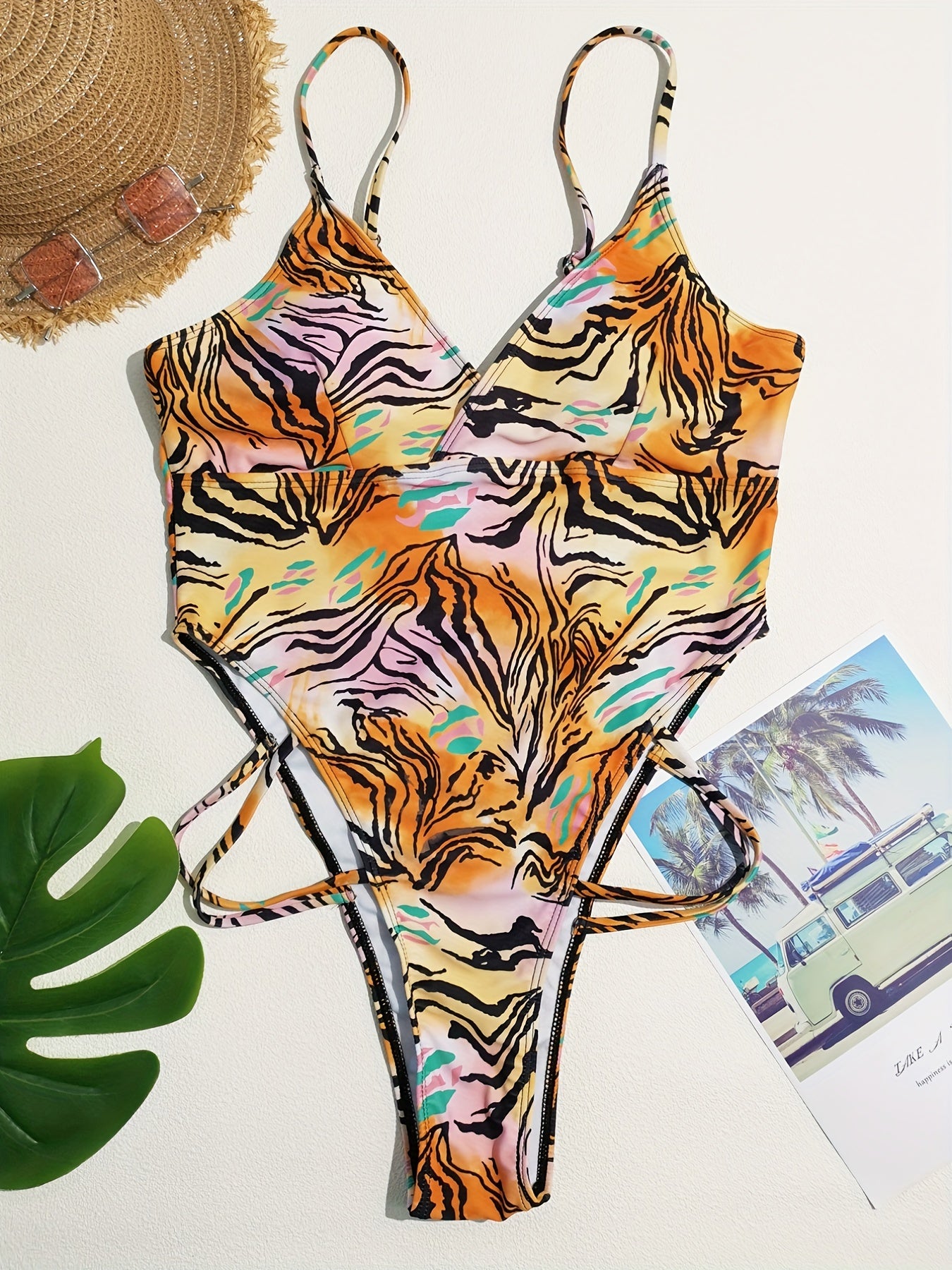  Sexy One Piece Swimsuit Women's Plus Random Print