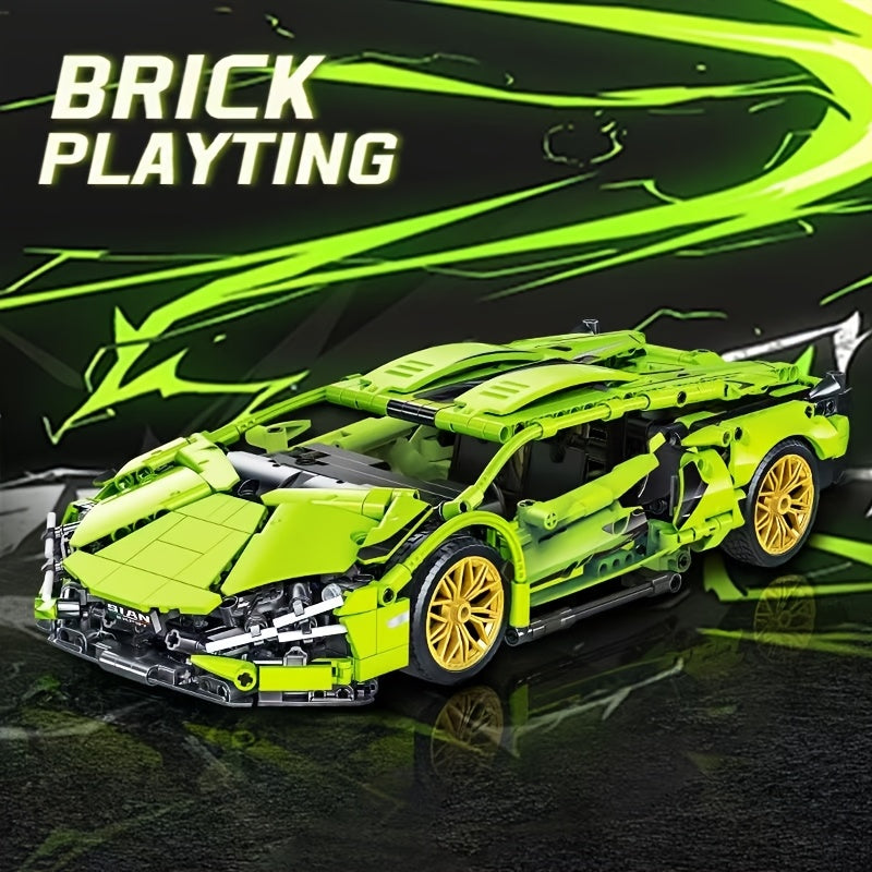 Green Sports Car Building Block Model - ABS Material