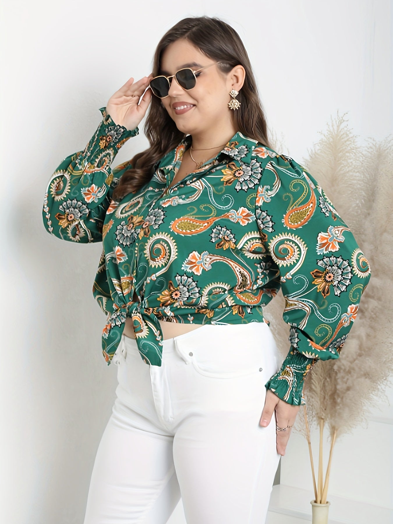  Paisley Floral Print Boho Blouse