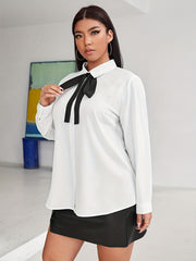  Colorblock Bow Knot Button Up Blouse