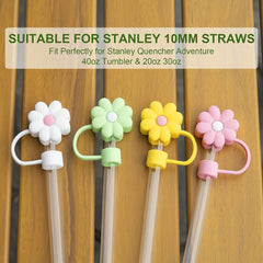 4pcs Cartoon Flower Silicone Straw Covers - Reusable Dustproof Straw Lid