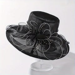 Double Layer Organza Derby Hat French Style Vintage Travel Beach