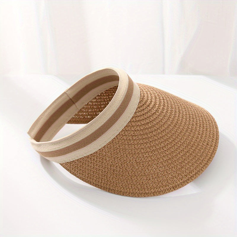 Sunscreen Straw Visor Hat Wide Brim UV Protection Ponytail Sun Hat