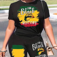  Colorblock Slogan & Lip Print Crop Top & Shorts Set