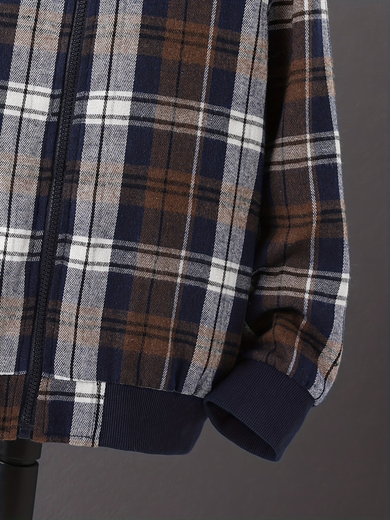 Boys Plaid Fleece Zip Up Jacket for Fall Winter