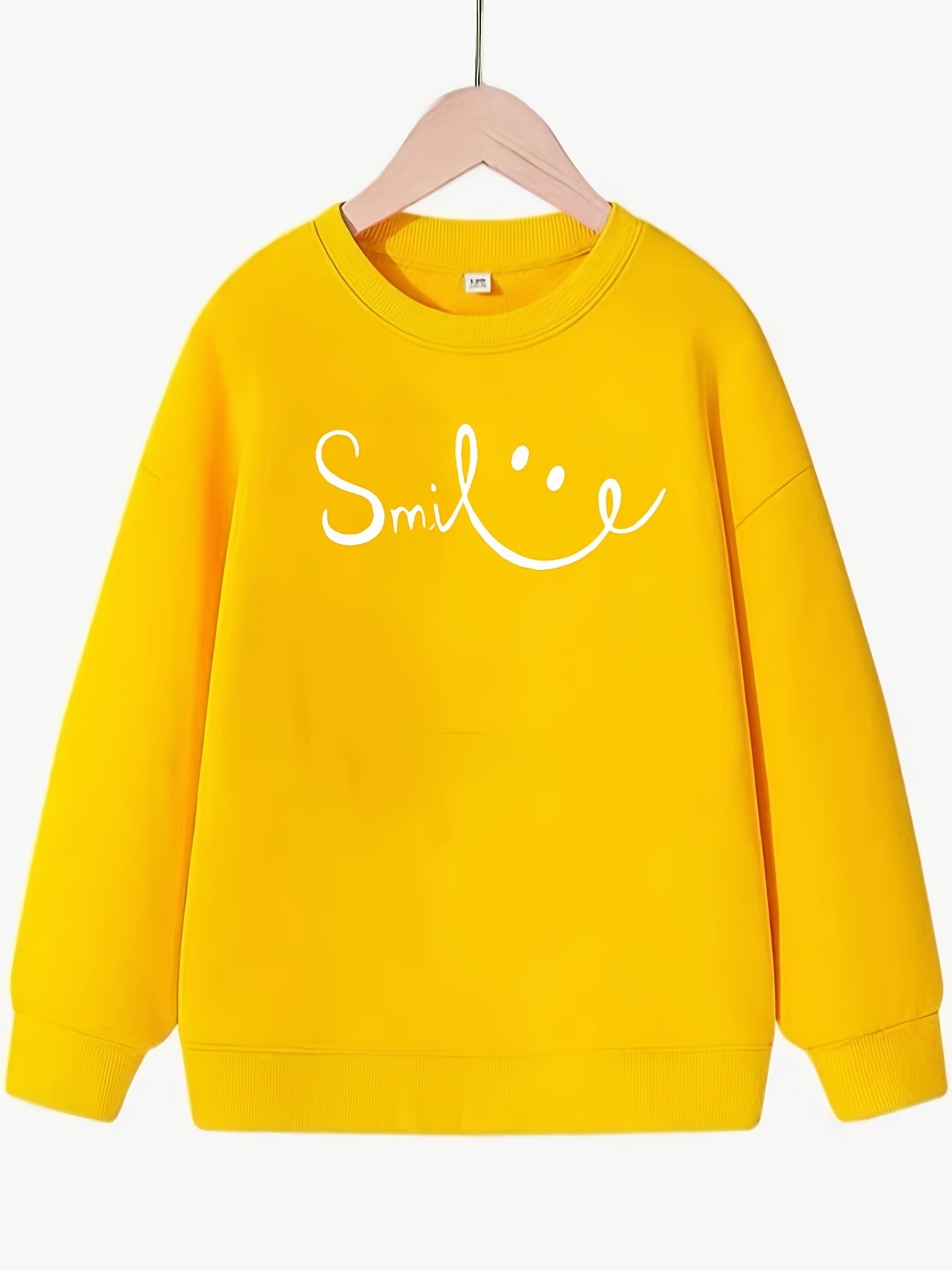 Girls Smile Face Pattern Sweatshirt Long Sleeve Top Pullover