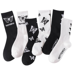 6 Pairs Women Socks Novelty Butterfly Crew Boots Multicolor