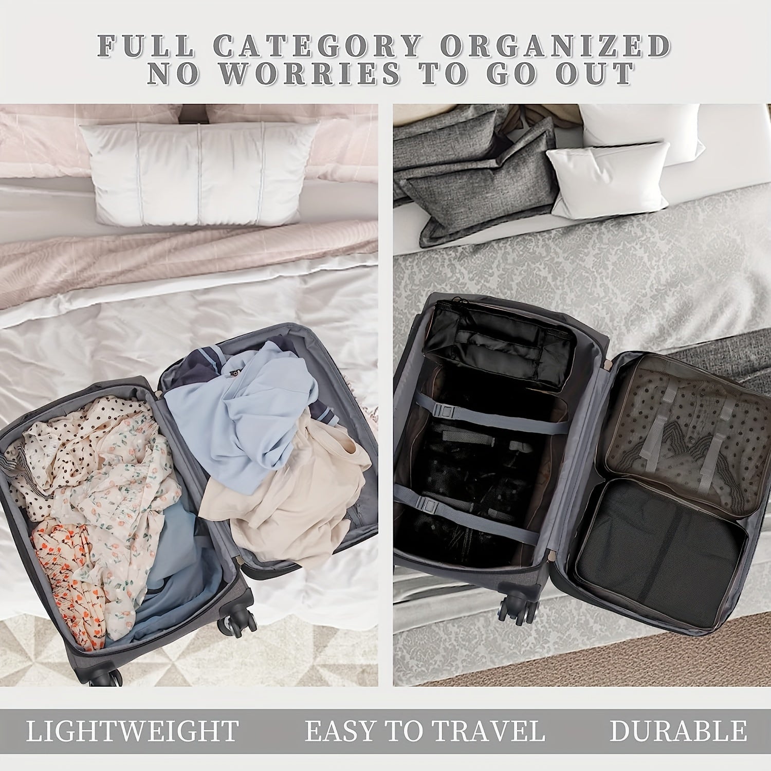 9 Pcs Travel Packing Cubes Lightweight Luggage Organizers