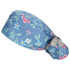 Cartoon Rose Print Work Cap Scrub Cap Adjustable Nurse Hats Elastic Lace Up Cap