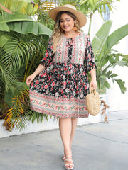  Ethnic Style Dress Women's Plus Colorblock Floral Print Tassel Trim
