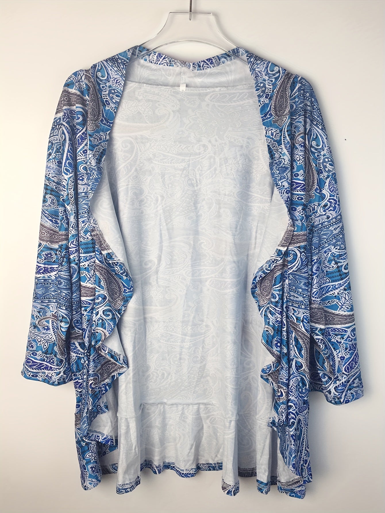  Paisley Print Ruffle Trim Cardigan