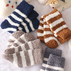 5 Pairs Striped Fuzzy Socks Comfy & Warm Mid Tube Stockings