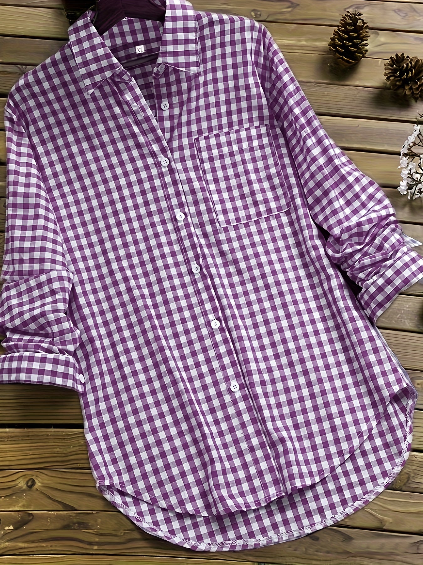  Gingham Print Long Sleeve Shirt