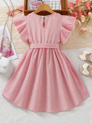Striped Flounce Sleeve Casual Tunic Dress for Youth Girls
