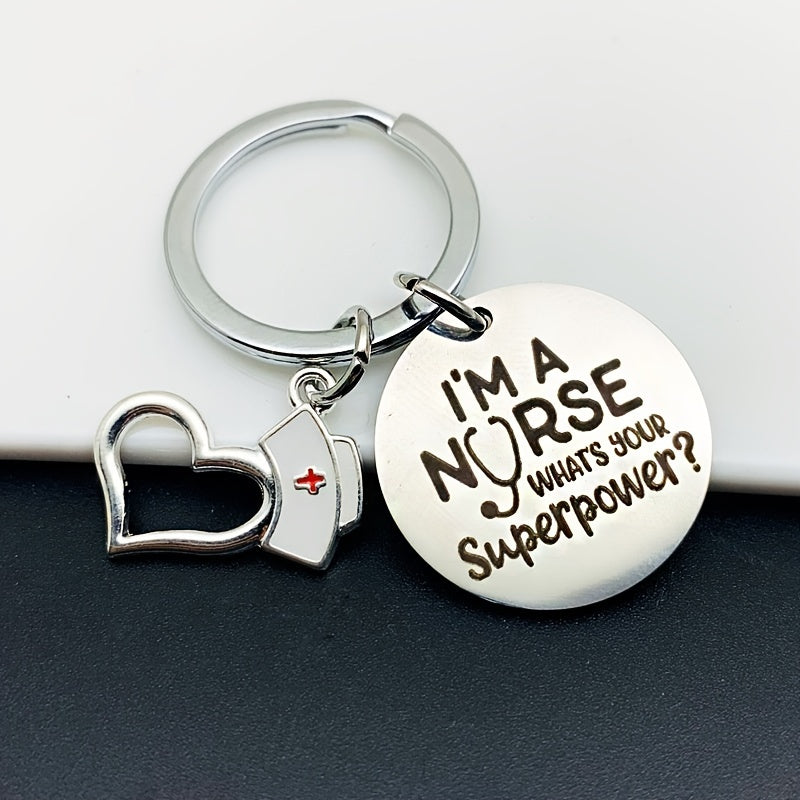 Nurse Superpower Silver Keychain Gift