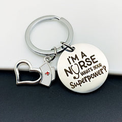 Nurse Superpower Silver Keychain Gift