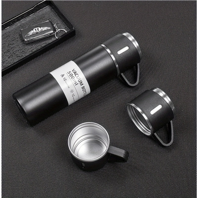 500ml Stainless Steel Vacuum Cup with 2 Lids, Leakproof Insulated Bottle