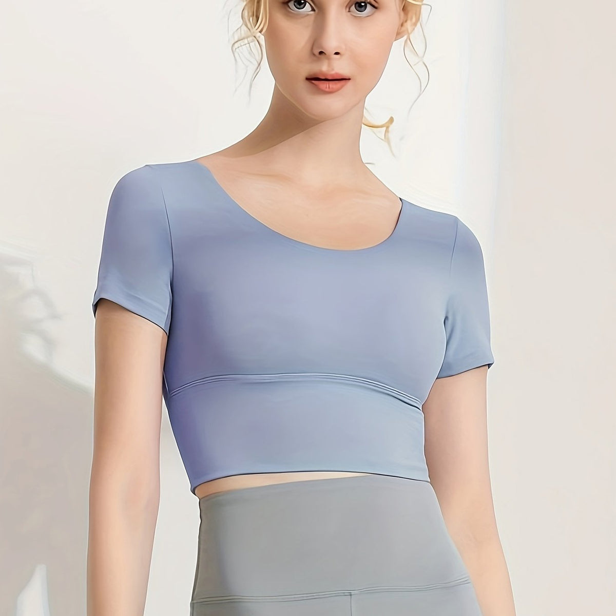 Short Sleeves Yoga Top Round Neck High Stretch Sports Tee