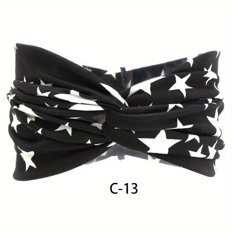 Boho Print Wide Headband Stretchy Sweatband for Women