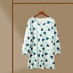  Women's Clover Print Lantern Sleeve Tee Dress
