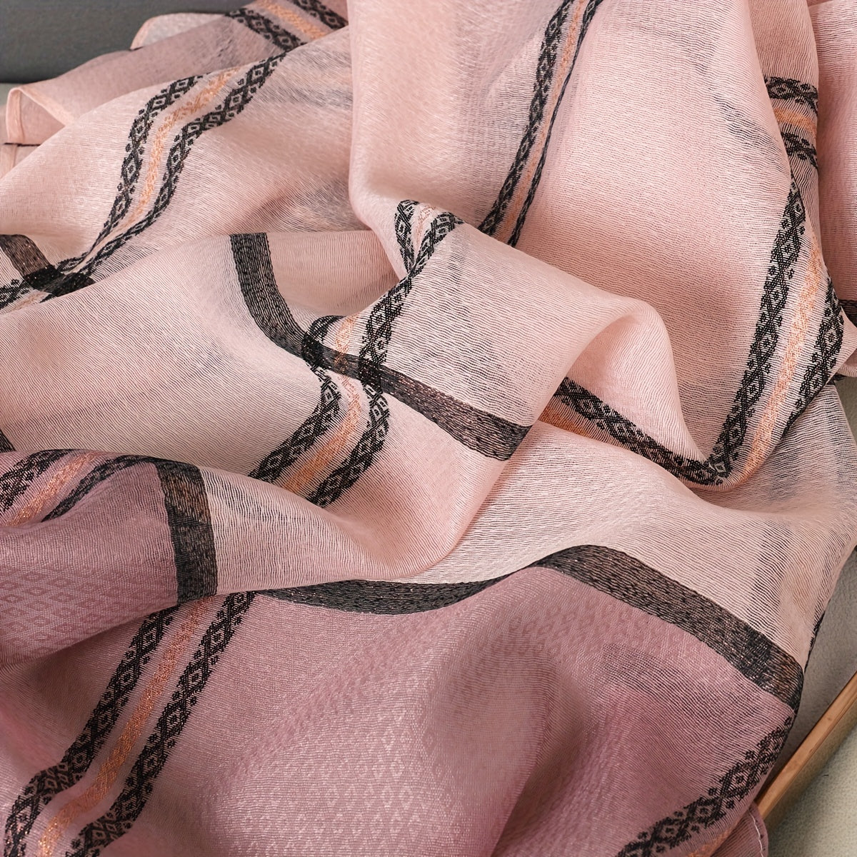 Soft Pink Mesh Scarf Lightweight Stripe Shawl Wrap