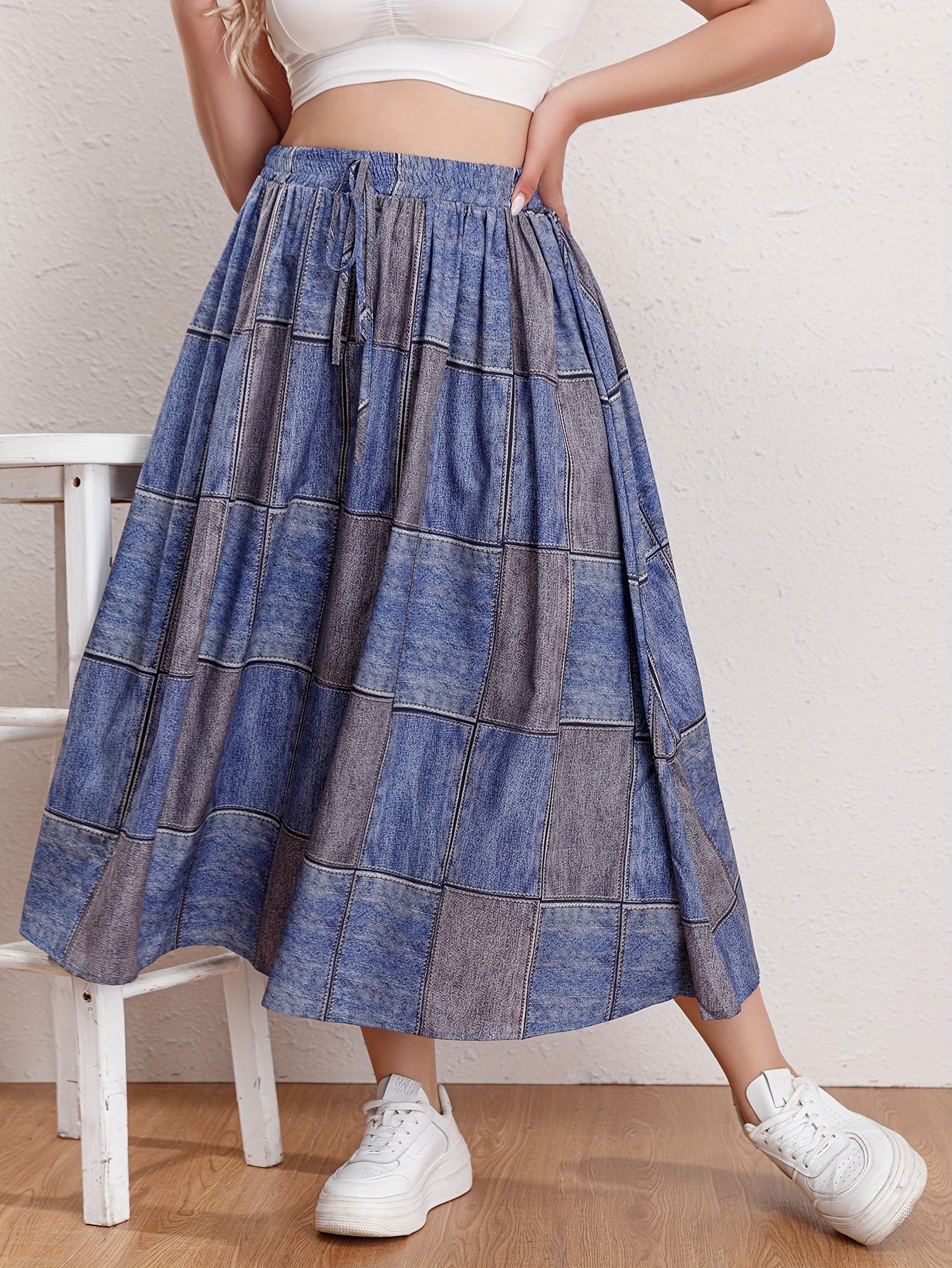  Colorblock Drawstring Maxi Skirt