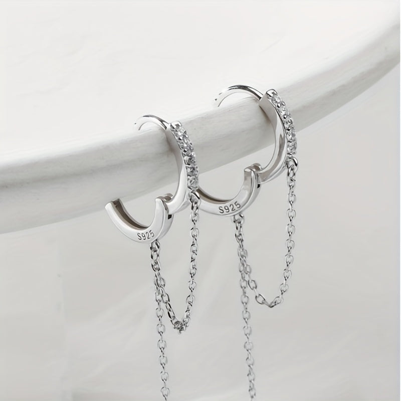 Hip Hop Cubic Zirconia Buckle Ring with Tassel Chain