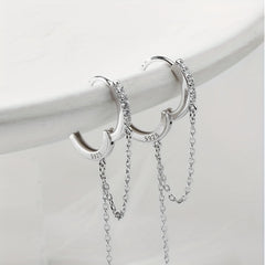 Hip Hop Cubic Zirconia Buckle Ring with Tassel Chain