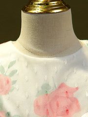 Girls' Romantic Rose Dress Mesh Princess Dress With Flutter Sleeve